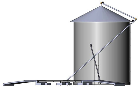 A drawing of a single silo with a weighbridge.